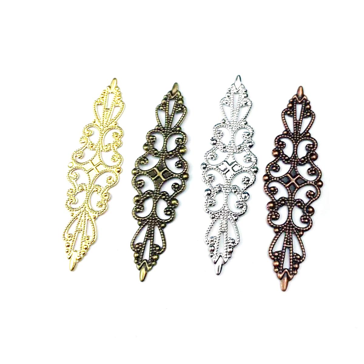 Embellishment Crafts - 200 ชิ้น จี้โลหะลายดอกไม้ฉลุรูปทรงข้าวหลามตัด สำหรับตกแต่ง DIY เครื่องประดับศีรษะ
