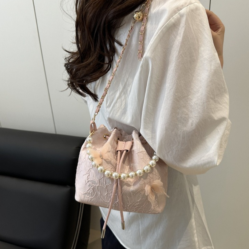 Beaded Trim Fringe - กระเป๋าถือลูกไม้หรูหราพร้อมสายรูด, หูจับสั้นประดับมุก, กระเป๋าสะพายข้างตกแต่งขอบทอง, กระเป๋าสะพายขนาดเล็กสำหรับงานแต่งงาน